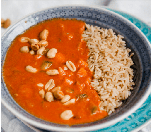 Reis mit afrikanischer Erdnusssauce mit Chili & Ginger Pepper