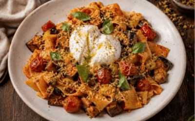 Pappardelle mit Ofentomaten, Auberginen & Burrata