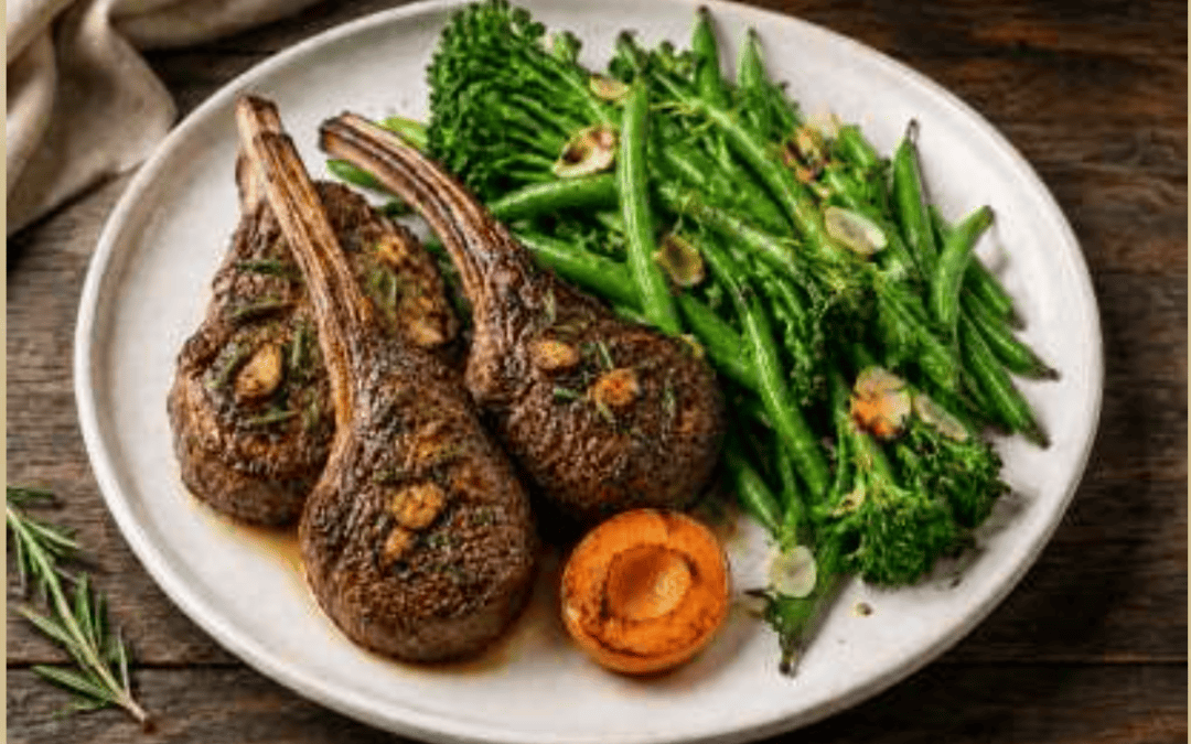 Lammkotelett, Broccolini und Bohnen