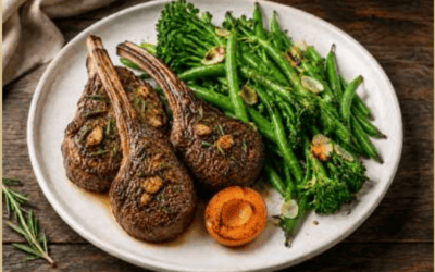 Lammkotelett, Broccolini und Bohnen